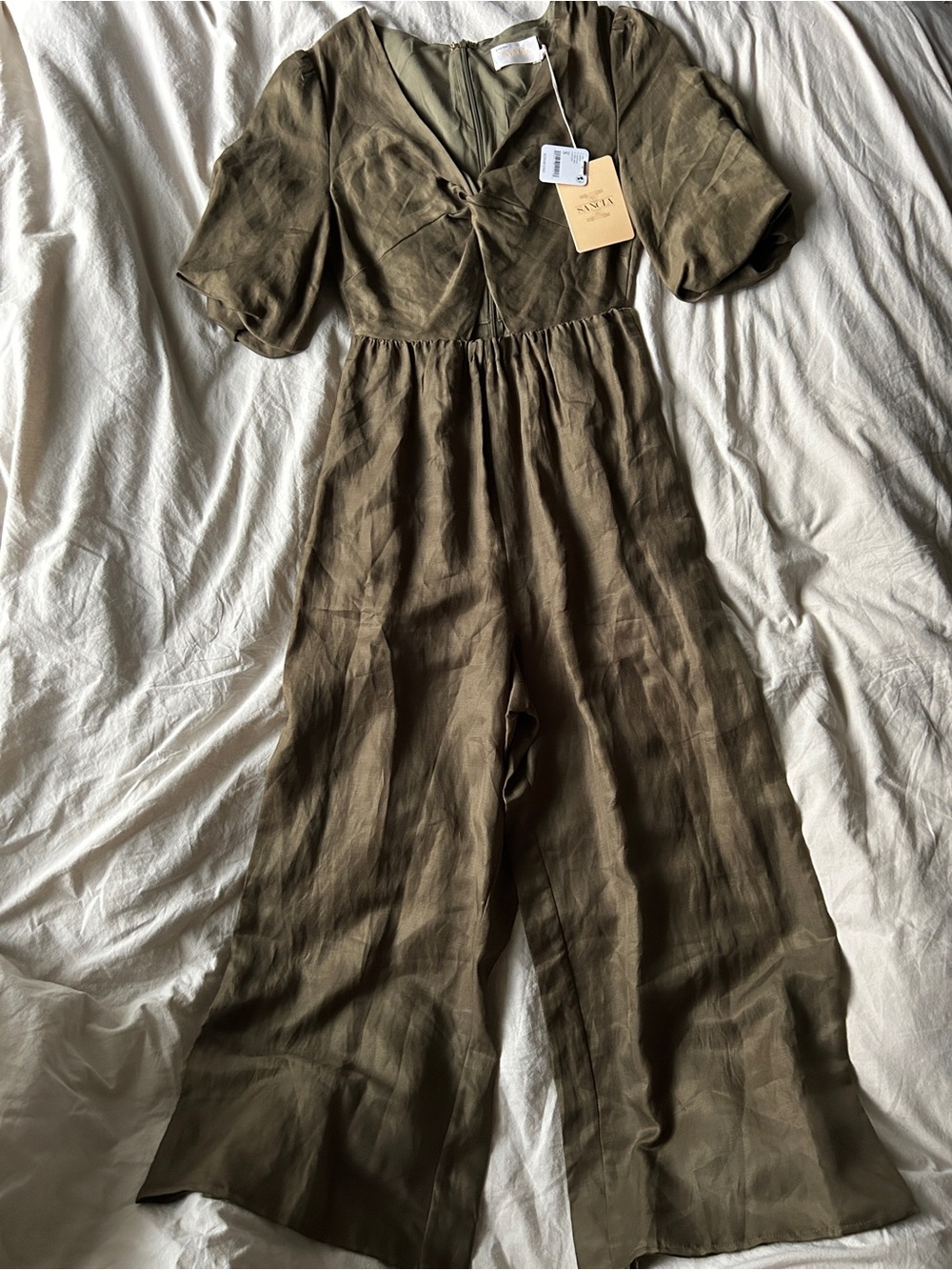 Free People Sancia Women's Olive Green Wide-Leg Jumpsuit Small NWT